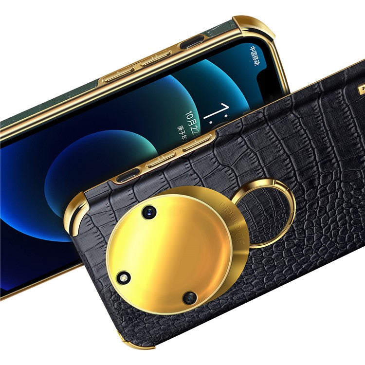 For Honor X40 5G Kickstand Phone Case Crocodile Texture PU Leather Coated 6D Electroplated TPU Cover - Green