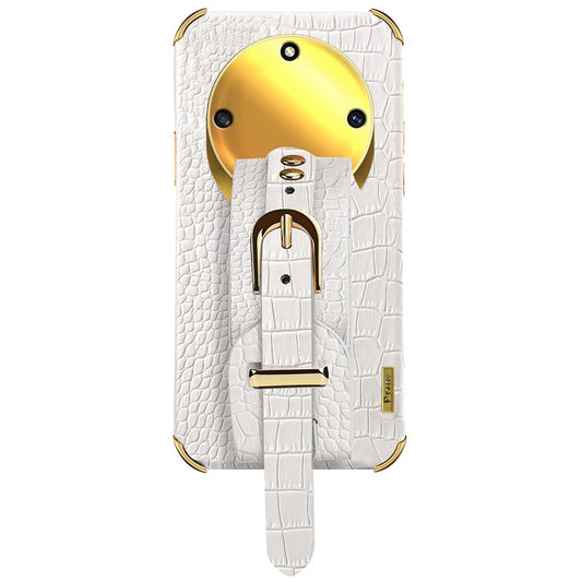 Wristband Kickstand Phone for Honor X40 5G , Electroplating PU Leather Coated TPU Anti-drop Cover - White