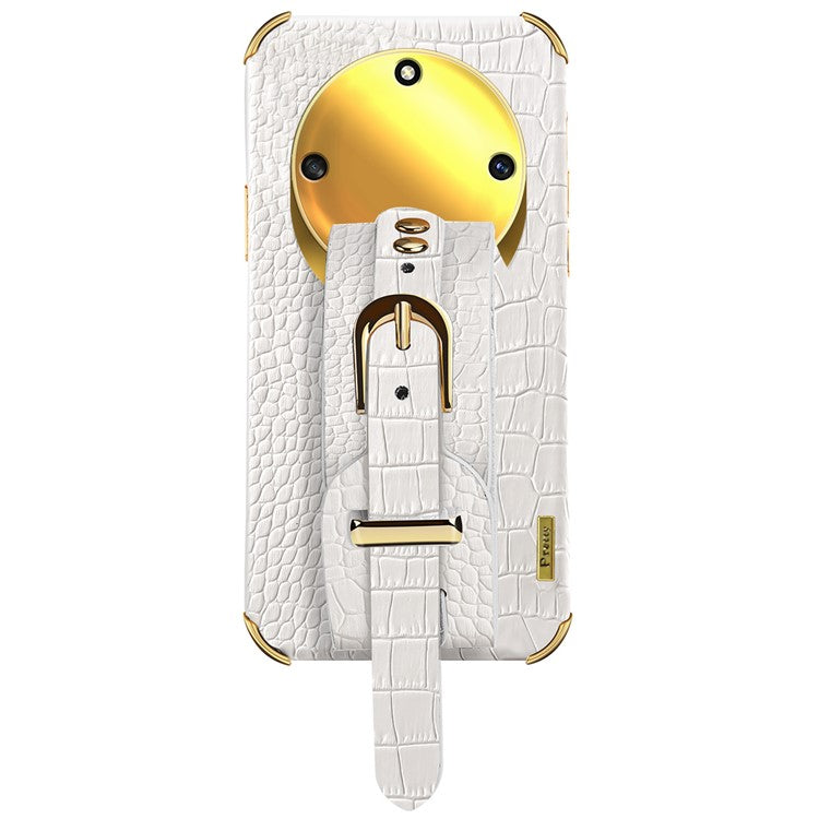 Wristband Kickstand Phone for Honor X40 5G , Electroplating PU Leather Coated TPU Anti-drop Cover - White
