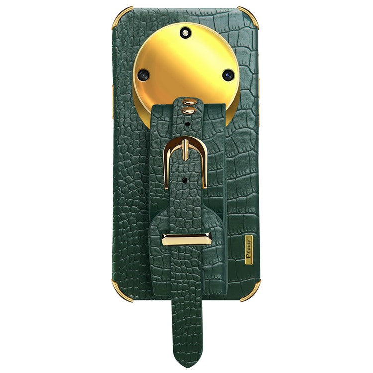Wristband Kickstand Phone for Honor X40 5G , Electroplating PU Leather Coated TPU Anti-drop Cover - Green