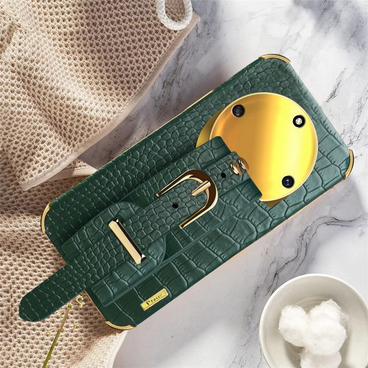 Wristband Kickstand Phone for Honor X40 5G , Electroplating PU Leather Coated TPU Anti-drop Cover - Green