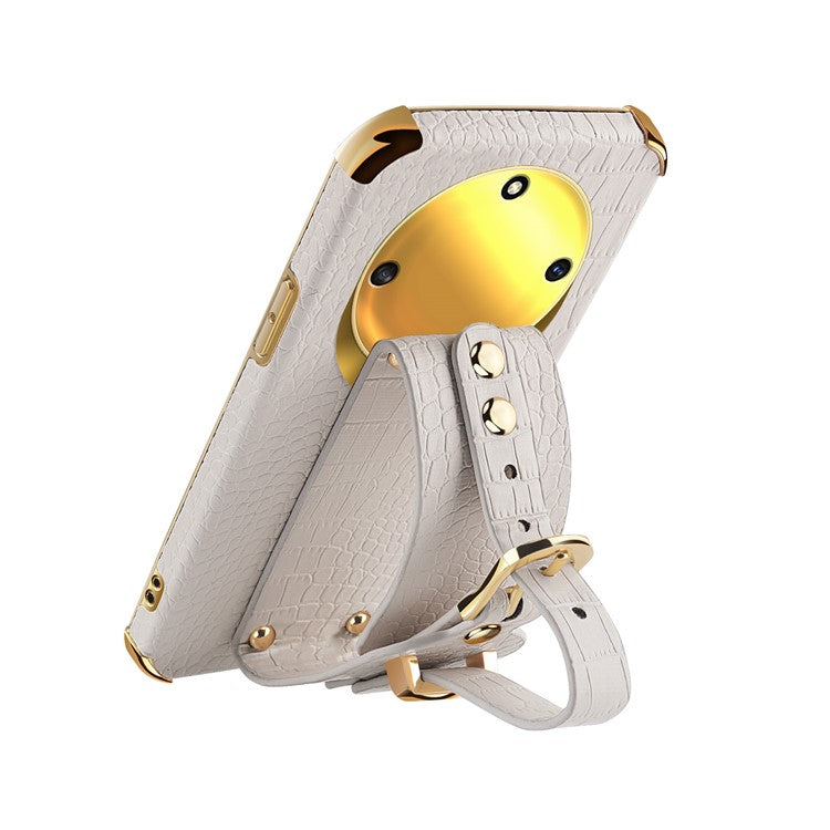 Wristband Kickstand Phone for Honor X40 5G , Electroplating PU Leather Coated TPU Anti-drop Cover - Green