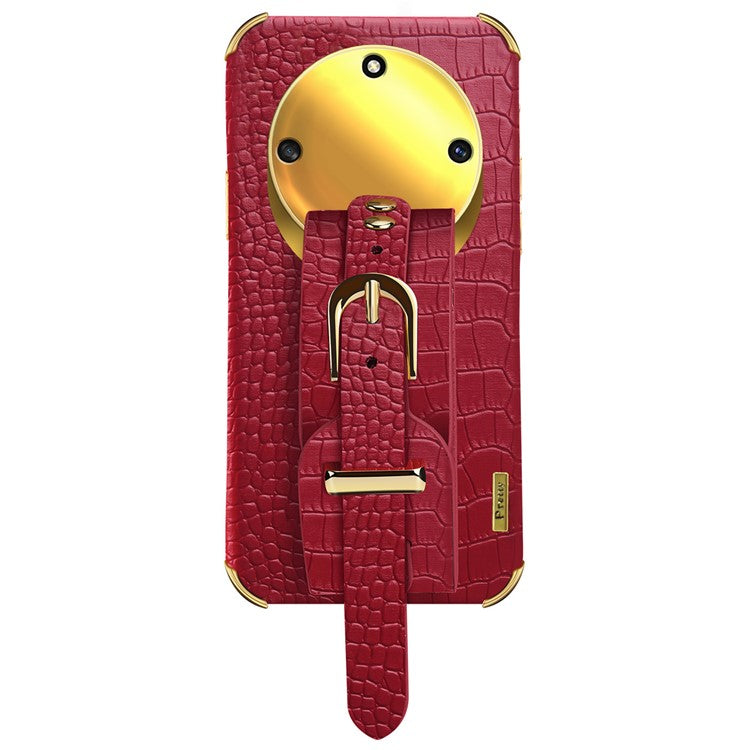Wristband Kickstand Phone for Honor X40 5G , Electroplating PU Leather Coated TPU Anti-drop Cover - Red
