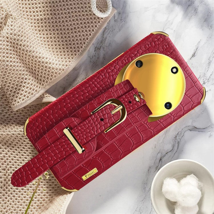 Wristband Kickstand Phone for Honor X40 5G , Electroplating PU Leather Coated TPU Anti-drop Cover - Red