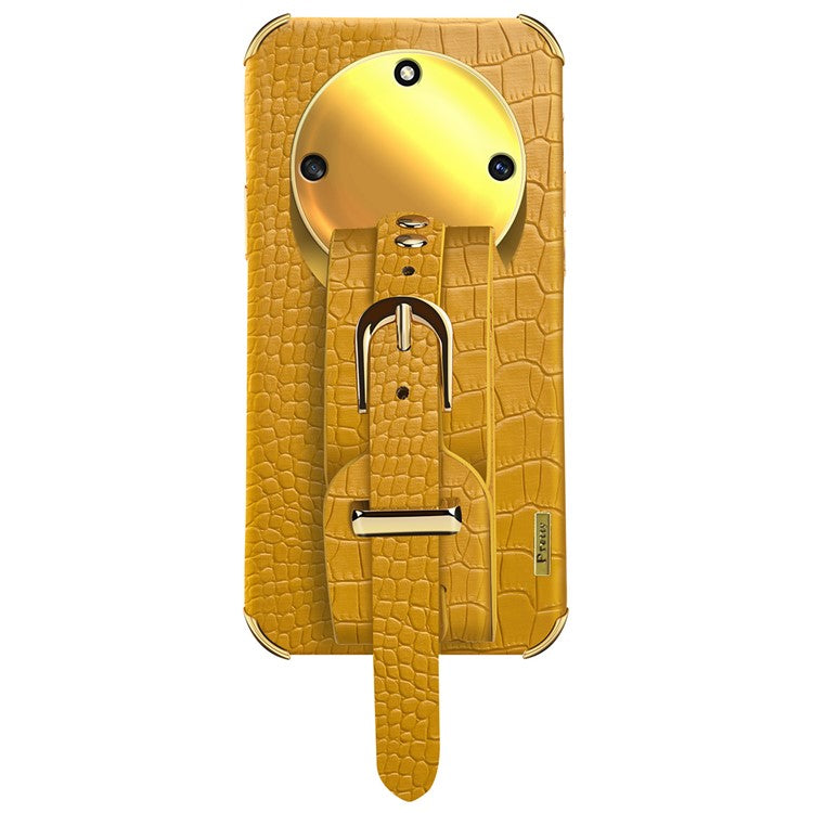 Wristband Kickstand Phone for Honor X40 5G , Electroplating PU Leather Coated TPU Anti-drop Cover - Yellow