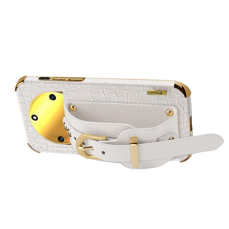 Wristband Kickstand Phone for Honor X40 5G , Electroplating PU Leather Coated TPU Anti-drop Cover - Yellow