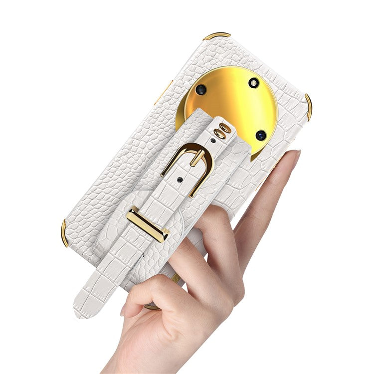 Wristband Kickstand Phone for Honor X40 5G , Electroplating PU Leather Coated TPU Anti-drop Cover - Yellow