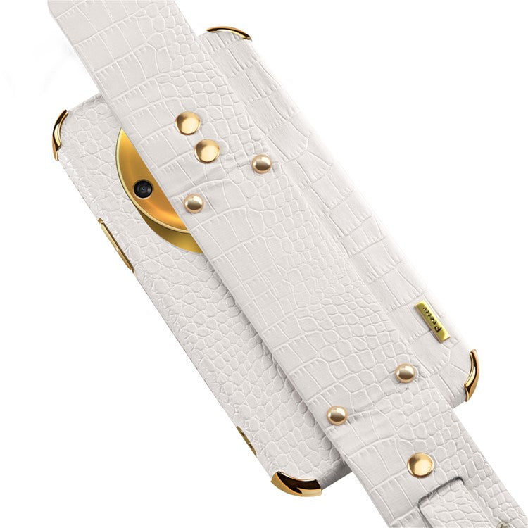 Wristband Kickstand Phone for Honor X40 5G , Electroplating PU Leather Coated TPU Anti-drop Cover - Yellow