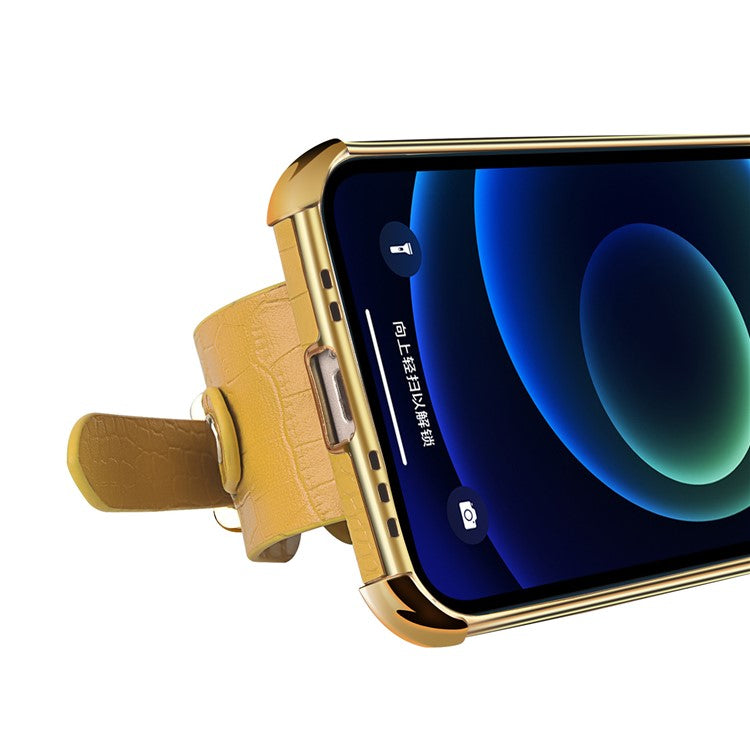 Wristband Kickstand Phone for Honor X40 5G , Electroplating PU Leather Coated TPU Anti-drop Cover - Yellow