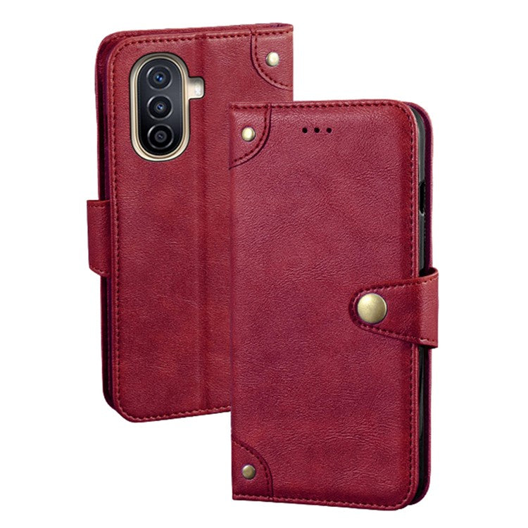 IDEWEI Phone Wallet Case for Huawei nova Y71 4G / Y70 4G / Y70 Plus 4G , PU Leather Stand Phone Cover - Red