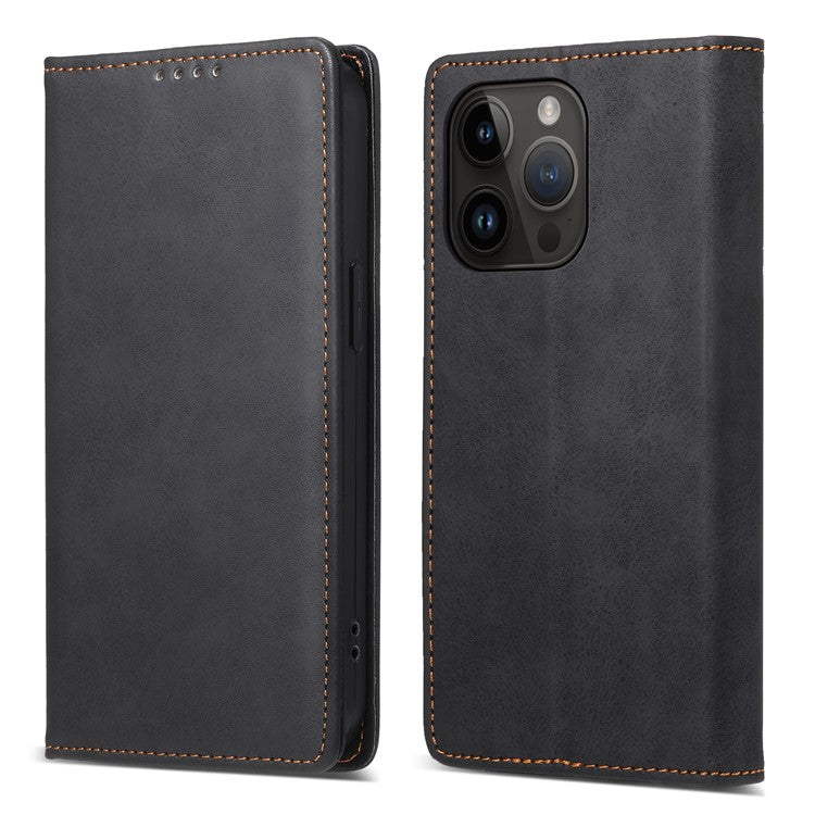 DF-05 For iPhone 14 Pro Leather Phone Case Protector Cover RFID Blocking Wallet Stand Shell - Black