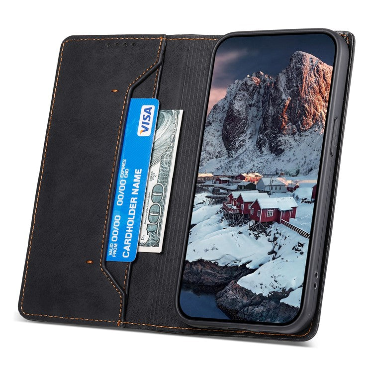 DF-05 For iPhone 14 Pro Leather Phone Case Protector Cover RFID Blocking Wallet Stand Shell - Black