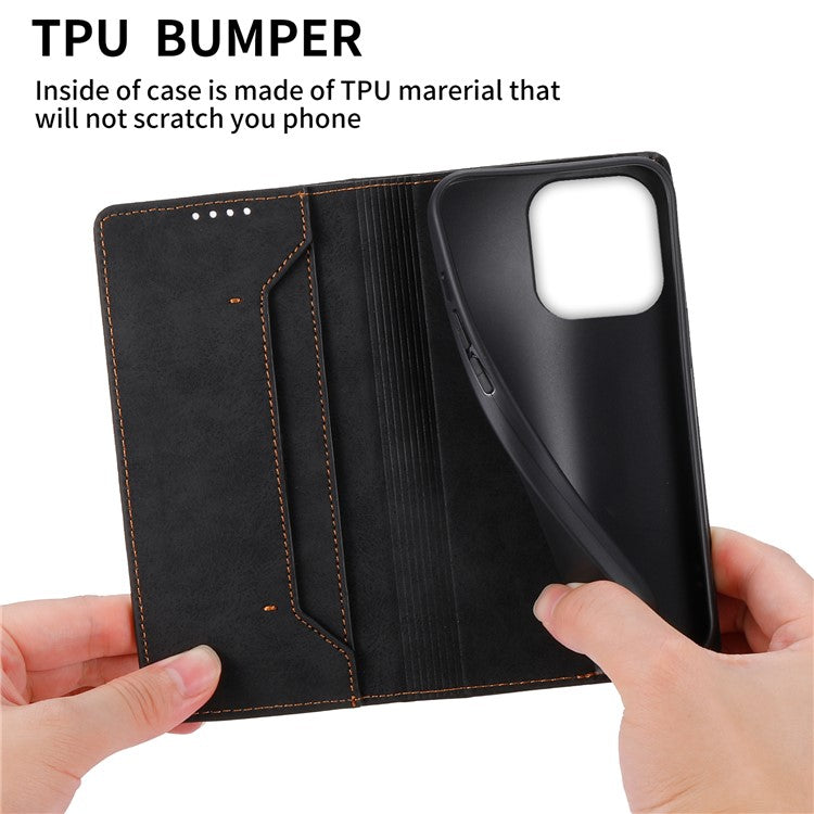 DF-05 For iPhone 14 Pro Leather Phone Case Protector Cover RFID Blocking Wallet Stand Shell - Black