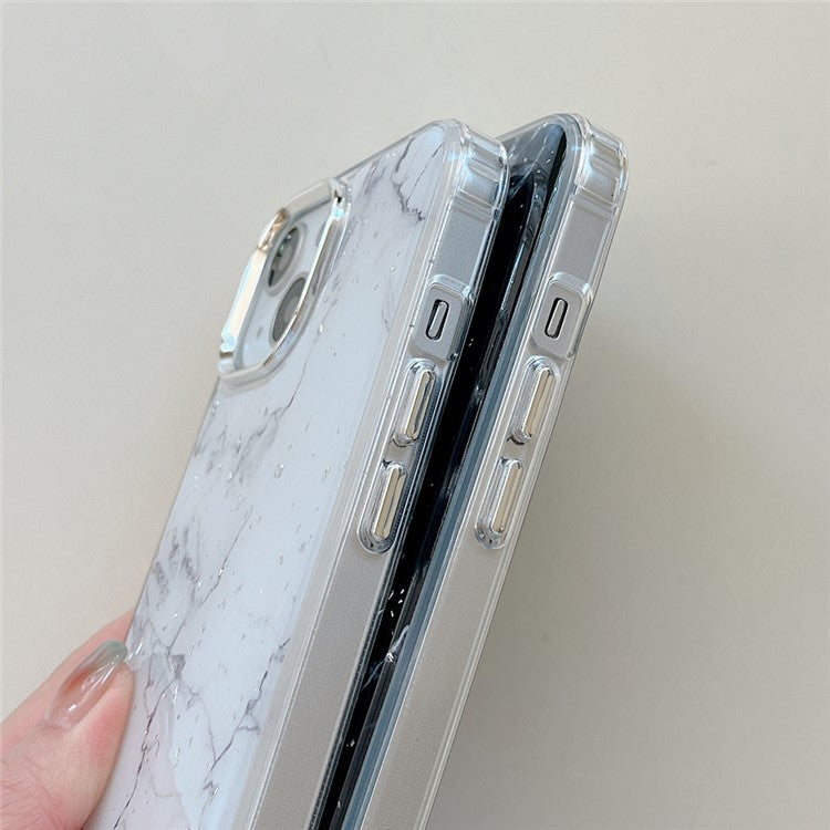 For iPhone 14 Marble Pattern Silver Foil Phone Case Epoxy Hard Acrylic+TPU Phone Shell Electroplating Cover - Black