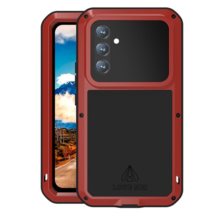 LOVE MEI For Samsung Galaxy A54 5G Metal + Silicone Phone Case Full Body Protective Cover with Tempered Glass Film - Red