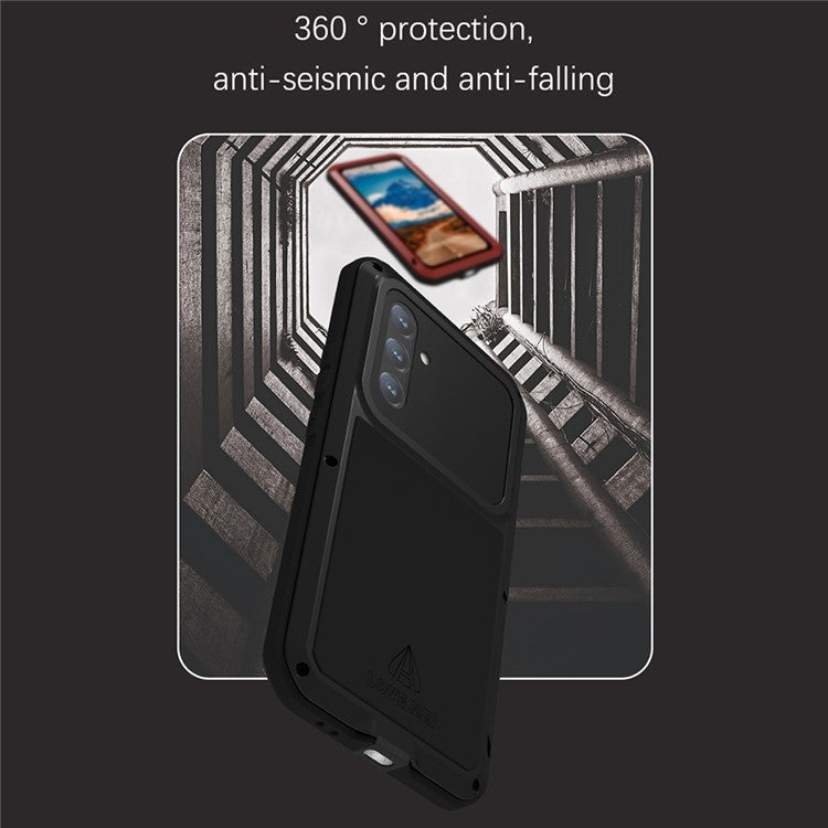 LOVE MEI For Samsung Galaxy A54 5G Metal + Silicone Phone Case Full Body Protective Cover with Tempered Glass Film - Red
