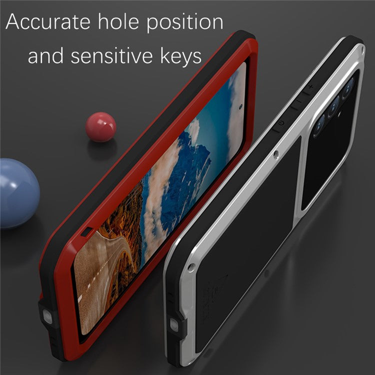 LOVE MEI For Samsung Galaxy A54 5G Metal + Silicone Phone Case Full Body Protective Cover with Tempered Glass Film - Red