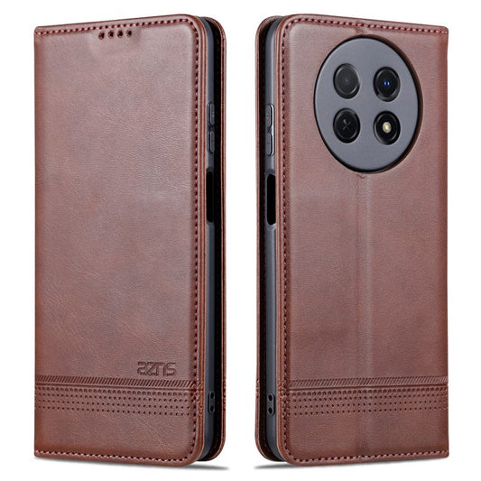 AZNS For Huawei Enjoy 60X Magnetic Closing Anti-Scratch PU Leather Phone Case Flip Wallet Stand Cover - Coffee