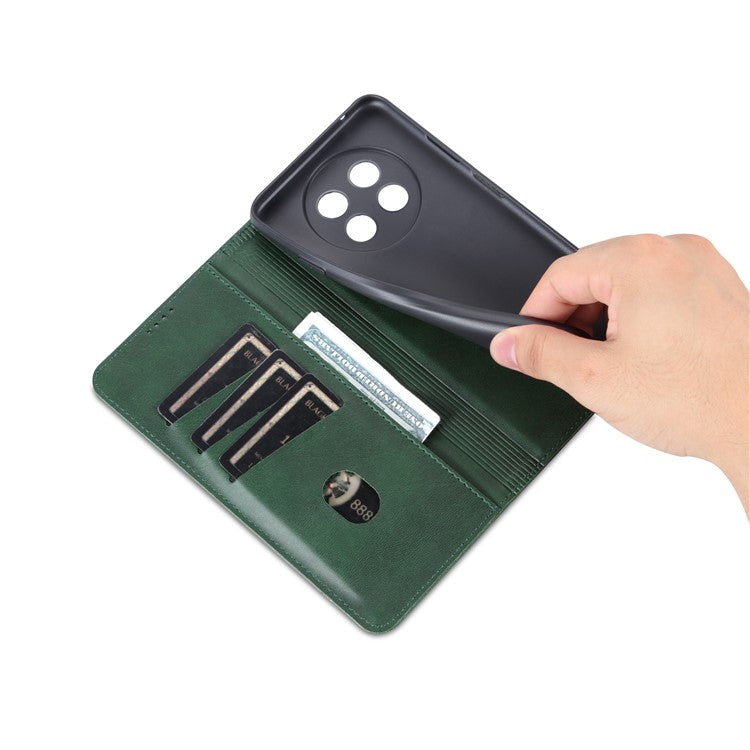 AZNS For Huawei Enjoy 60X Magnetic Closing Anti-Scratch PU Leather Phone Case Flip Wallet Stand Cover - Green