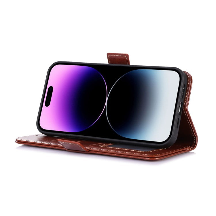 ABEEL Stand Case for iPhone 14 Pro Crazy Horse Texture PU Leather+TPU Wallet Phone Cover - Brown