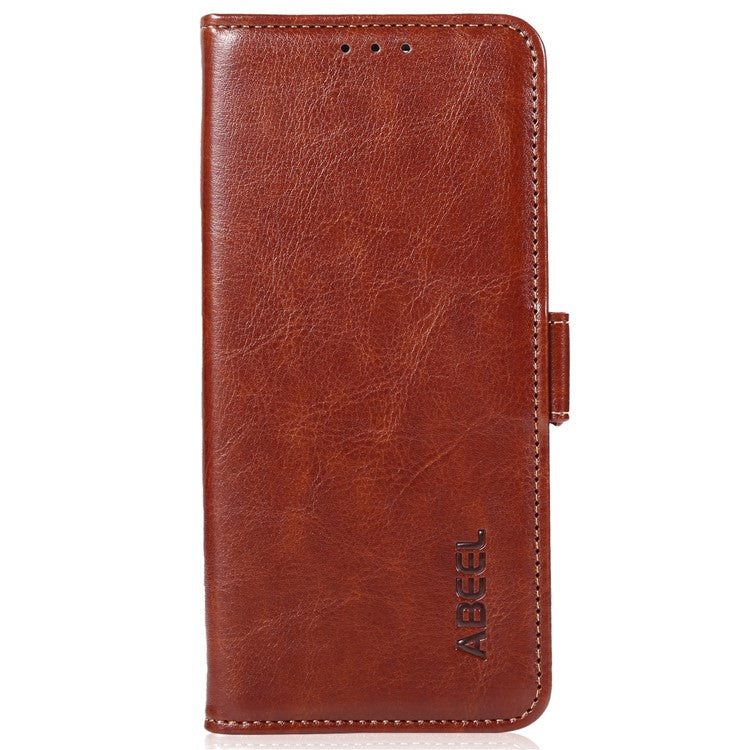 ABEEL Stand Case for iPhone 14 Pro Crazy Horse Texture PU Leather+TPU Wallet Phone Cover - Brown