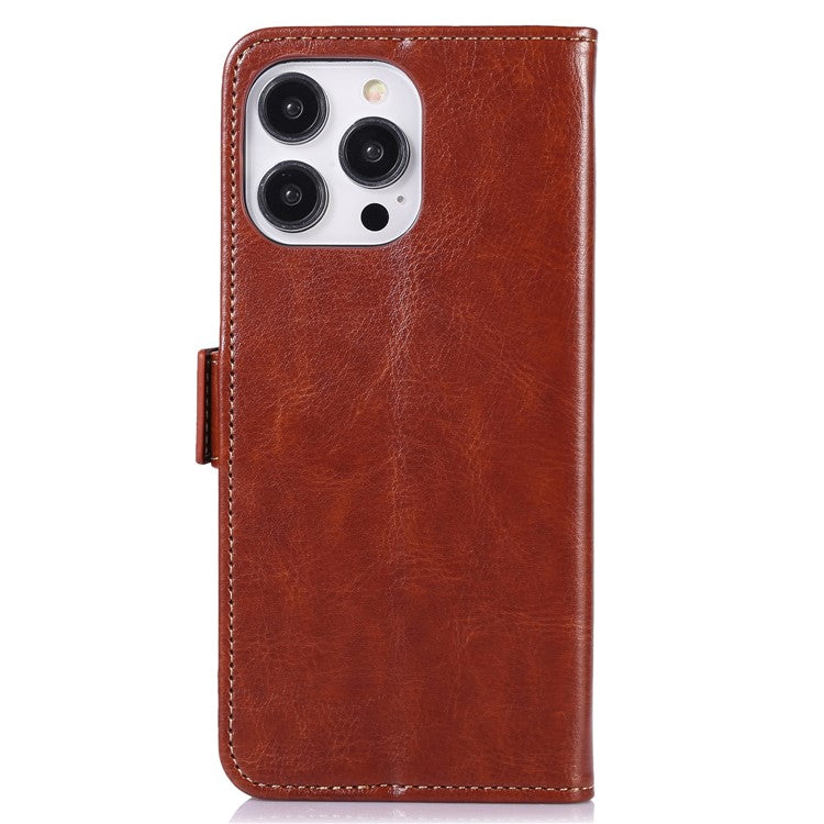 ABEEL Stand Case for iPhone 14 Pro Crazy Horse Texture PU Leather+TPU Wallet Phone Cover - Brown