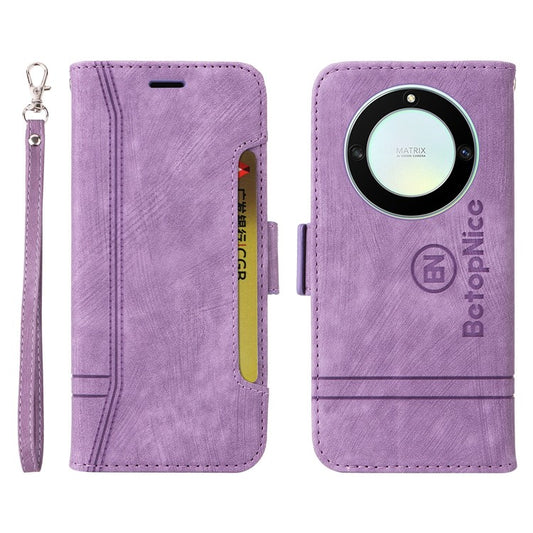 BETOPNICE 001 For Honor X9a 5G / X40 5G / Magic5 Lite 5G Shockproof Case Stitching Imprinted PU Leather Wallet Phone Cover - Purple