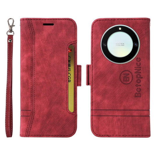 BETOPNICE 001 For Honor X9a 5G / X40 5G / Magic5 Lite 5G Shockproof Case Stitching Imprinted PU Leather Wallet Phone Cover - Red