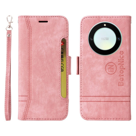 BETOPNICE 001 For Honor X9a 5G / X40 5G / Magic5 Lite 5G Shockproof Case Stitching Imprinted PU Leather Wallet Phone Cover - Pink