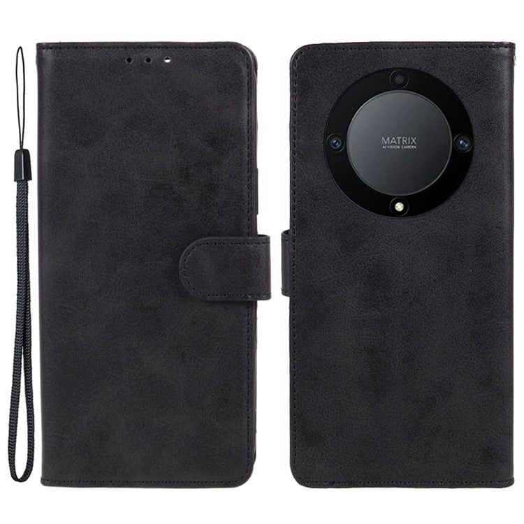 For Honor X40 5G / X9a 5G / Magic5 Lite 5G PU Leather Anti-fall Phone Case Calf Texture Wallet Stand Cover - Black