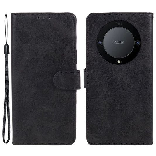 For Honor X40 5G / X9a 5G / Magic5 Lite 5G PU Leather Anti-fall Phone Case Calf Texture Wallet Stand Cover - Black
