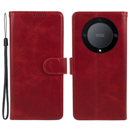 For Honor X40 5G / X9a 5G / Magic5 Lite 5G PU Leather Anti-fall Phone Case Calf Texture Wallet Stand Cover - Red