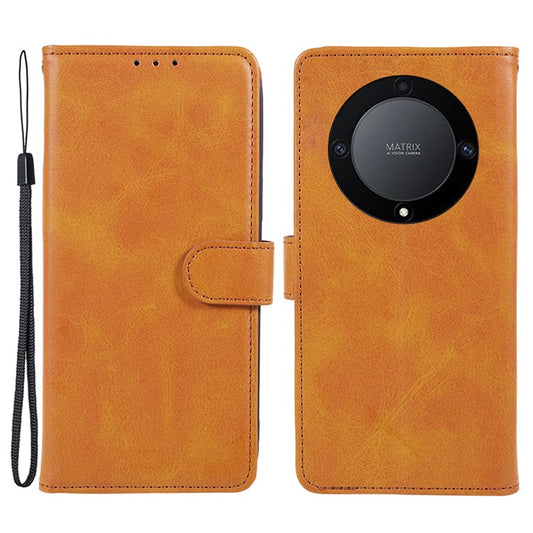 For Honor X40 5G / X9a 5G / Magic5 Lite 5G PU Leather Anti-fall Phone Case Calf Texture Wallet Stand Cover - Khaki