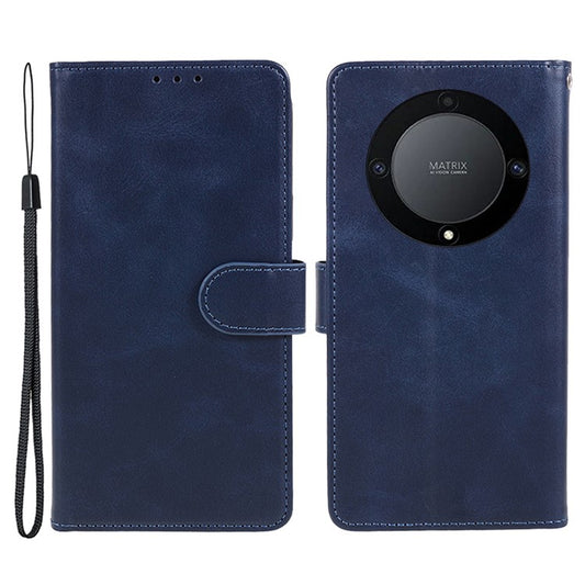 For Honor X40 5G / X9a 5G / Magic5 Lite 5G PU Leather Anti-fall Phone Case Calf Texture Wallet Stand Cover - Blue