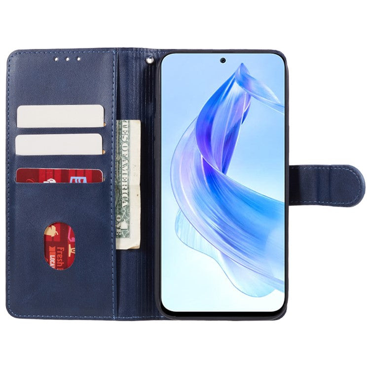 For Honor X40 5G / X9a 5G / Magic5 Lite 5G PU Leather Anti-fall Phone Case Calf Texture Wallet Stand Cover - Blue