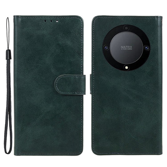 For Honor X40 5G / X9a 5G / Magic5 Lite 5G PU Leather Anti-fall Phone Case Calf Texture Wallet Stand Cover - Midnight Green