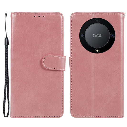 For Honor X40 5G / X9a 5G / Magic5 Lite 5G PU Leather Anti-fall Phone Case Calf Texture Wallet Stand Cover - Rose Gold