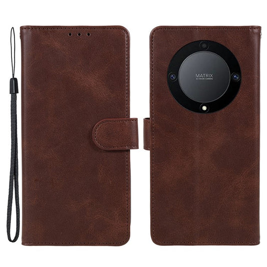 For Honor X40 5G / X9a 5G / Magic5 Lite 5G PU Leather Anti-fall Phone Case Calf Texture Wallet Stand Cover - Brown