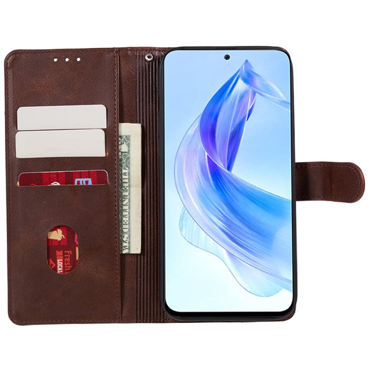 For Honor X40 5G / X9a 5G / Magic5 Lite 5G PU Leather Anti-fall Phone Case Calf Texture Wallet Stand Cover - Brown