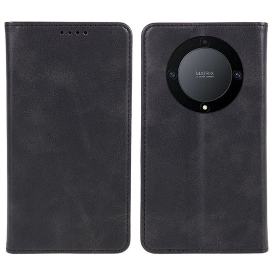 For Honor X40 5G / X9a 5G / Magic5 Lite 5G PU Leather Phone Case Calf Texture Wallet Stand Protective Cover - Black