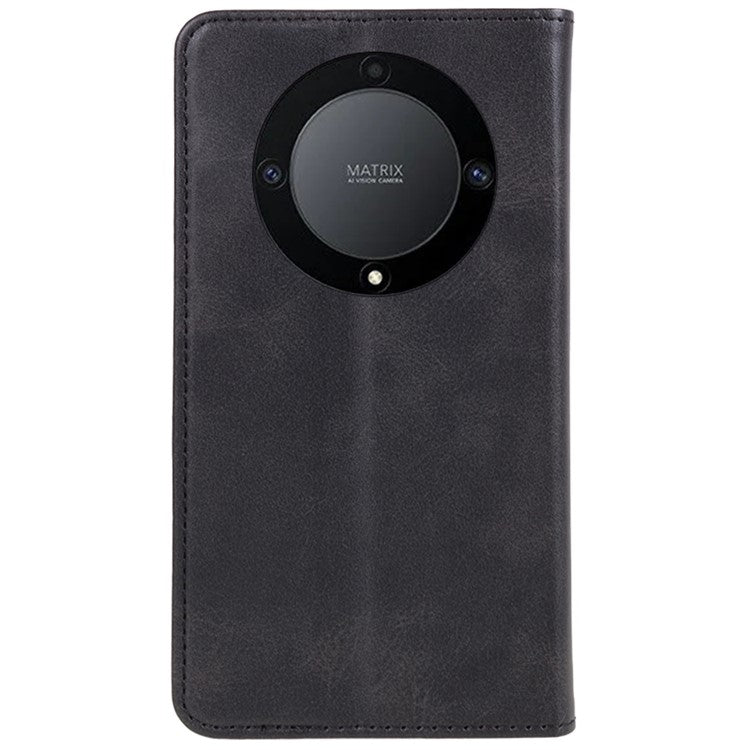 For Honor X40 5G / X9a 5G / Magic5 Lite 5G PU Leather Phone Case Calf Texture Wallet Stand Protective Cover - Black