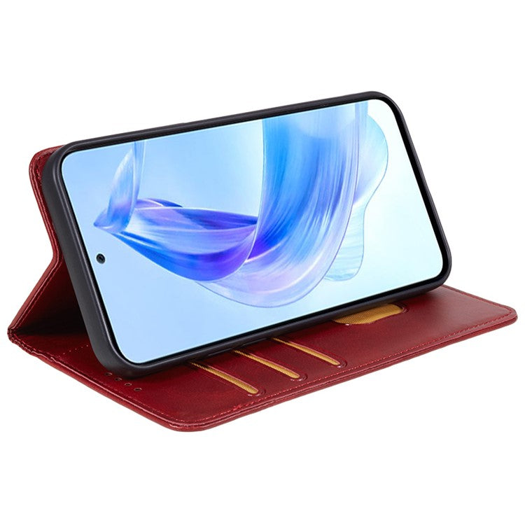 For Honor X40 5G / X9a 5G / Magic5 Lite 5G PU Leather Phone Case Calf Texture Wallet Stand Protective Cover - Red
