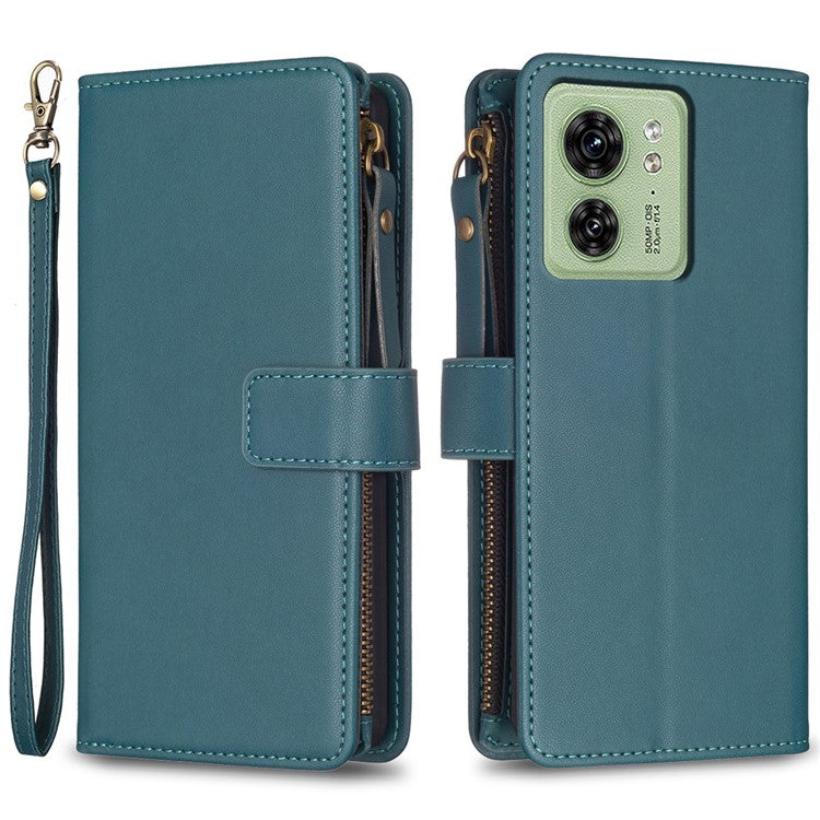 BF Style-19 for Motorola Edge 40 5G PU Leather Wallet Case Stand Anti-drop Cover with Zipper Pocket - Green