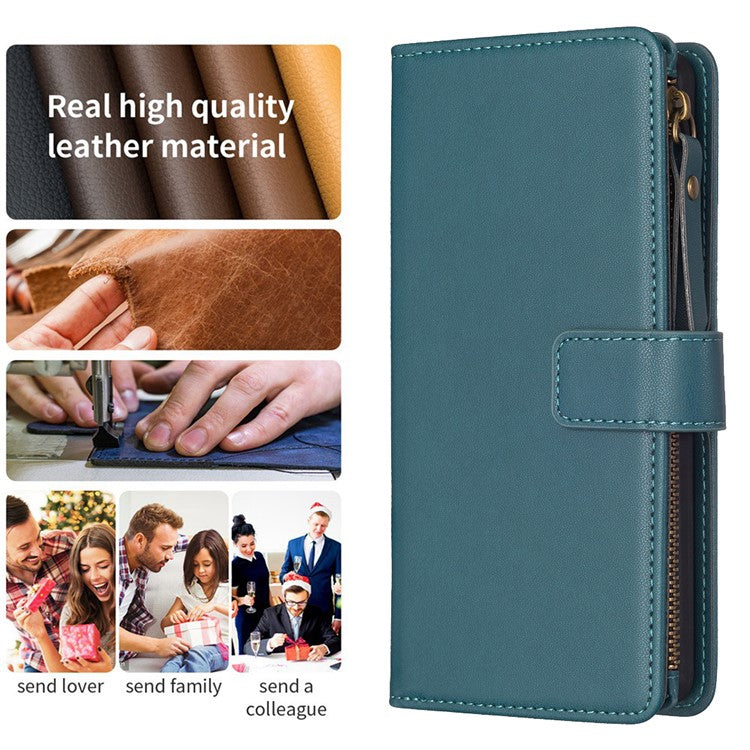 BF Style-19 for Motorola Edge 40 5G PU Leather Wallet Case Stand Anti-drop Cover with Zipper Pocket - Green