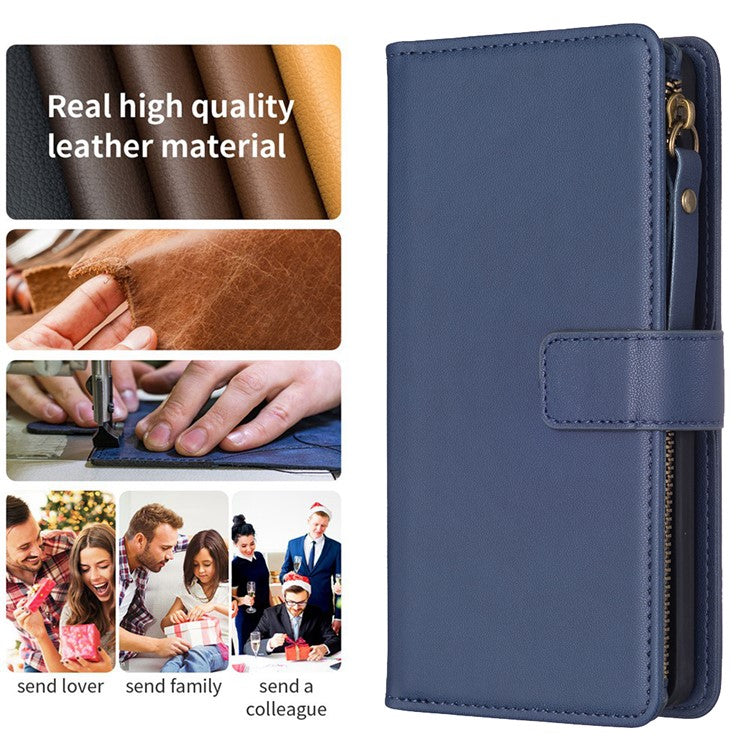 BF Style-19 for Motorola Edge 40 5G PU Leather Wallet Case Stand Anti-drop Cover with Zipper Pocket - Blue