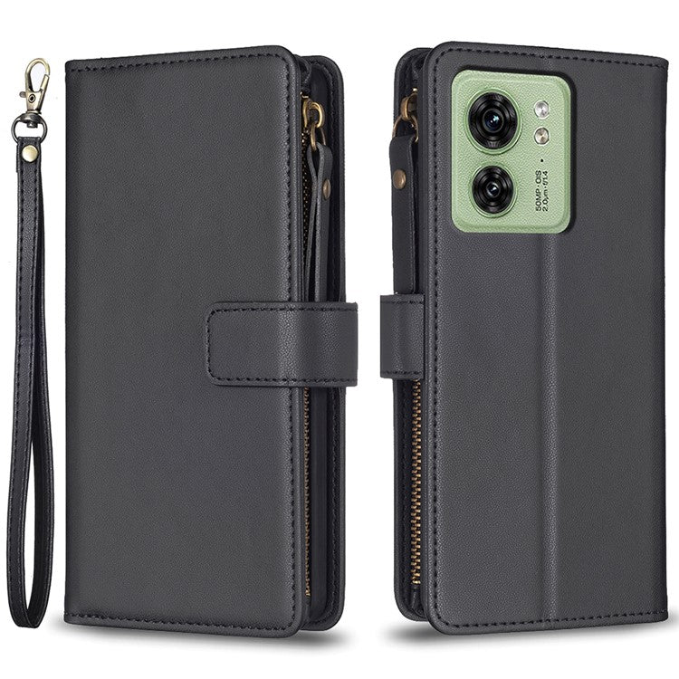 BF Style-19 for Motorola Edge 40 5G PU Leather Wallet Case Stand Anti-drop Cover with Zipper Pocket - Black
