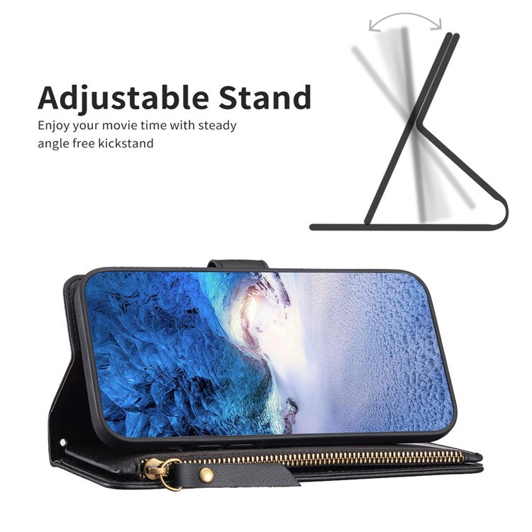 BF Style-19 for Motorola Edge 40 5G PU Leather Wallet Case Stand Anti-drop Cover with Zipper Pocket - Black