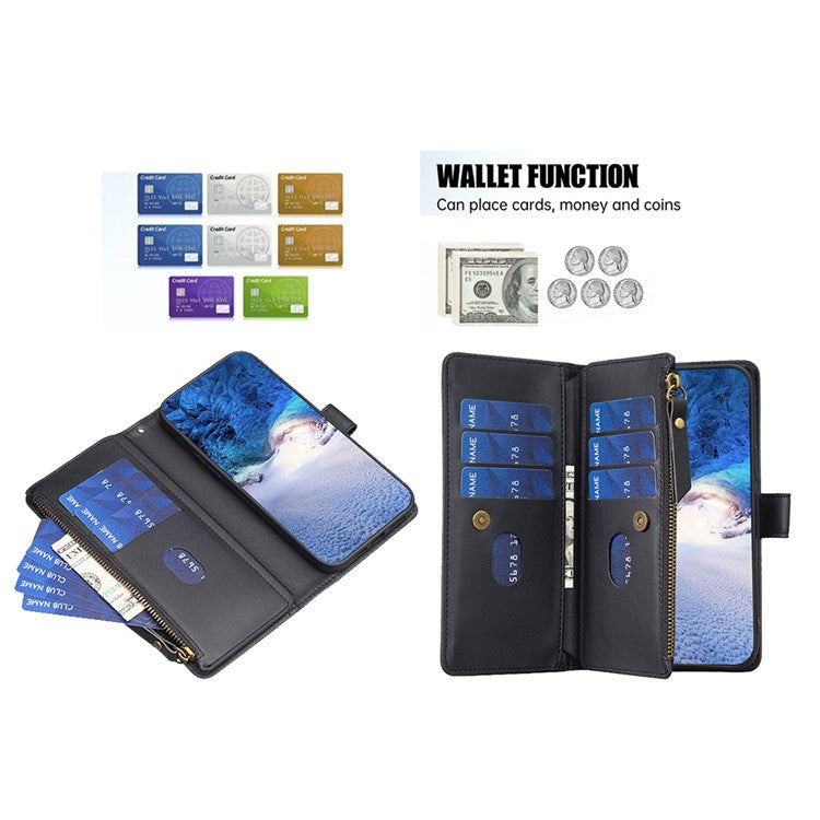 BF Style-19 for Motorola Edge 40 5G PU Leather Wallet Case Stand Anti-drop Cover with Zipper Pocket - Black