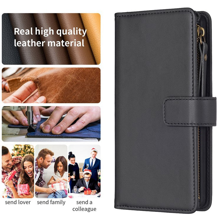 BF Style-19 for Motorola Edge 40 5G PU Leather Wallet Case Stand Anti-drop Cover with Zipper Pocket - Black