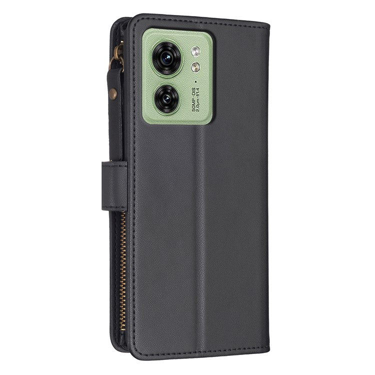 BF Style-19 for Motorola Edge 40 5G PU Leather Wallet Case Stand Anti-drop Cover with Zipper Pocket - Black